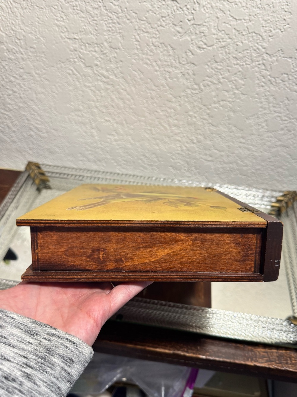 Vintage Hand Painted Bird Hinged Wood Book Box - Picture 6 of 10